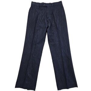 Stacy Adams Dress Pants Men's 34x32 Navy Blue Cotton/Poly Flat Front EUC LN